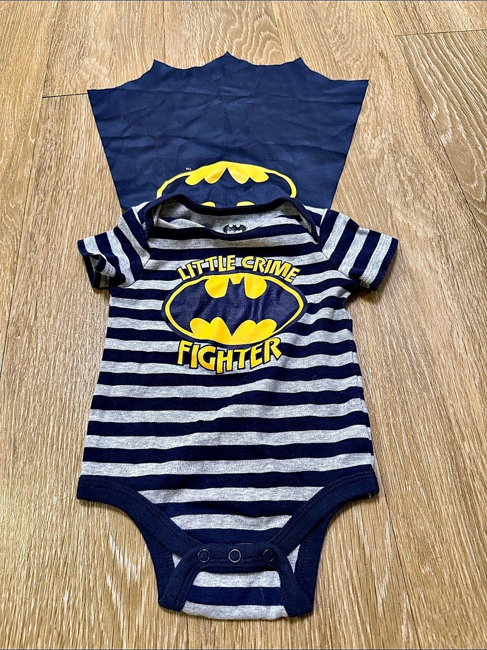 Batman Little Crime Fighter Striped Baby Bodysuit Blue & Yellow Baby 3-6m